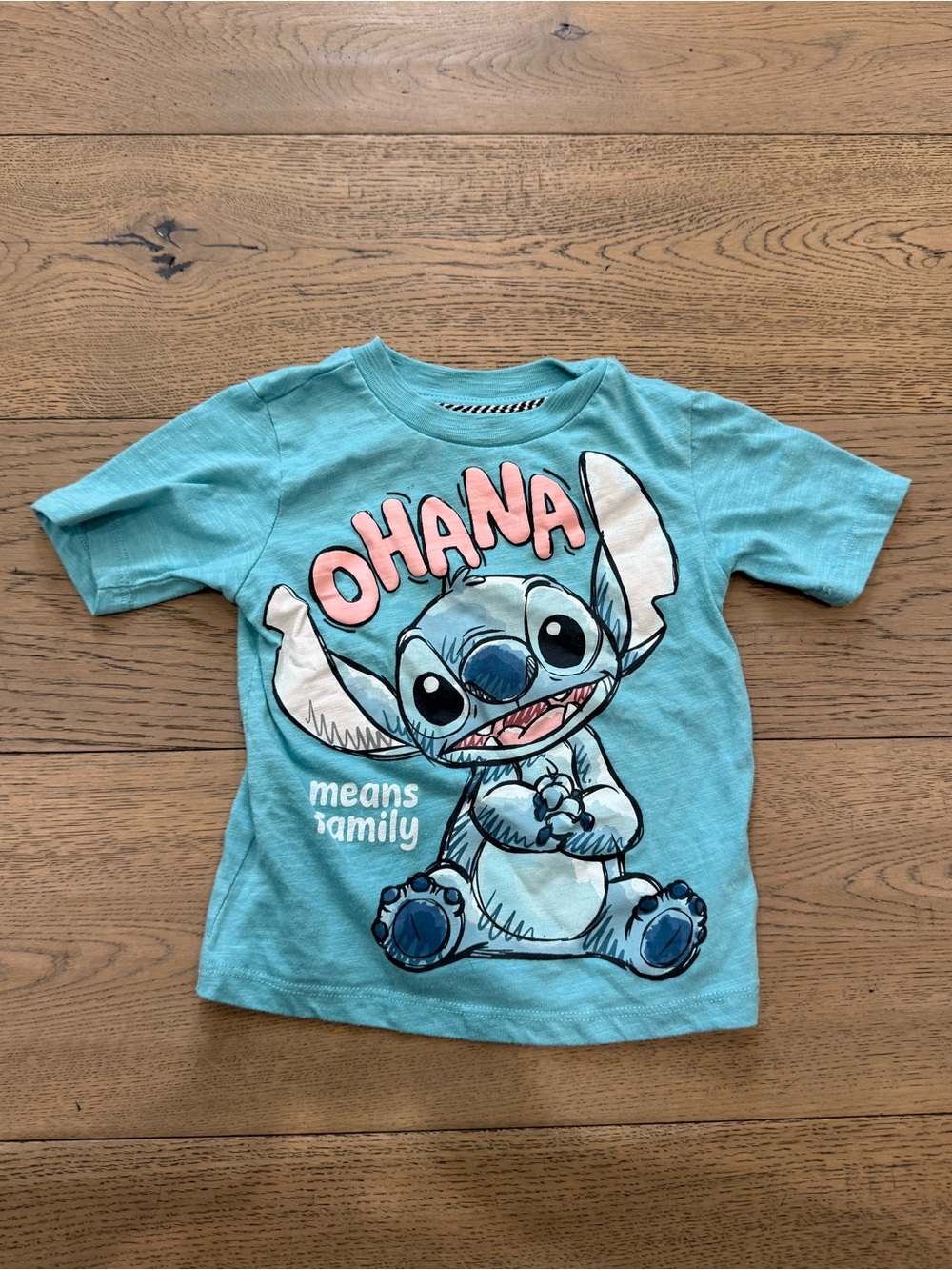 Disney Stitch “Ohana Means Family” Graphic T-Shirt Aqua – 2T